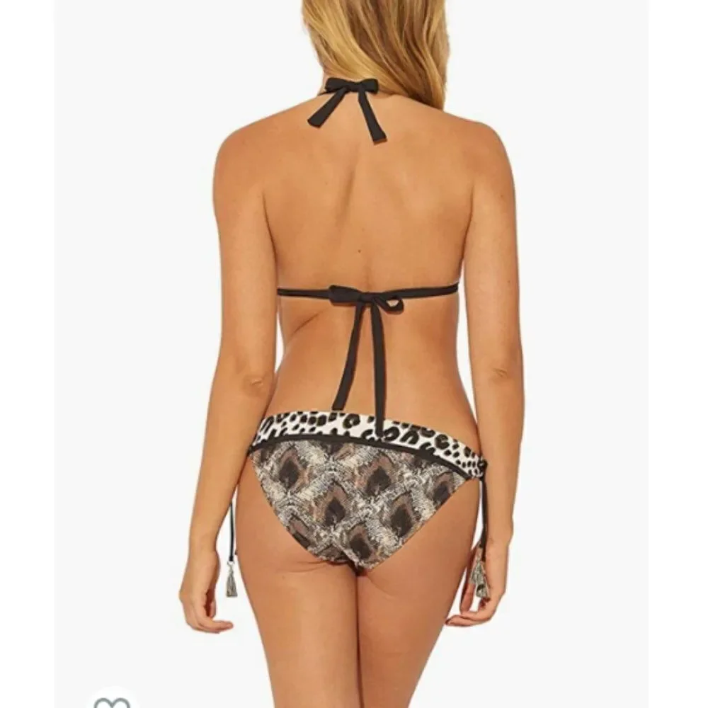 Bleu Rod Beattie Animal Print Triangle Bikini Top Tie Side Hipster Botto…